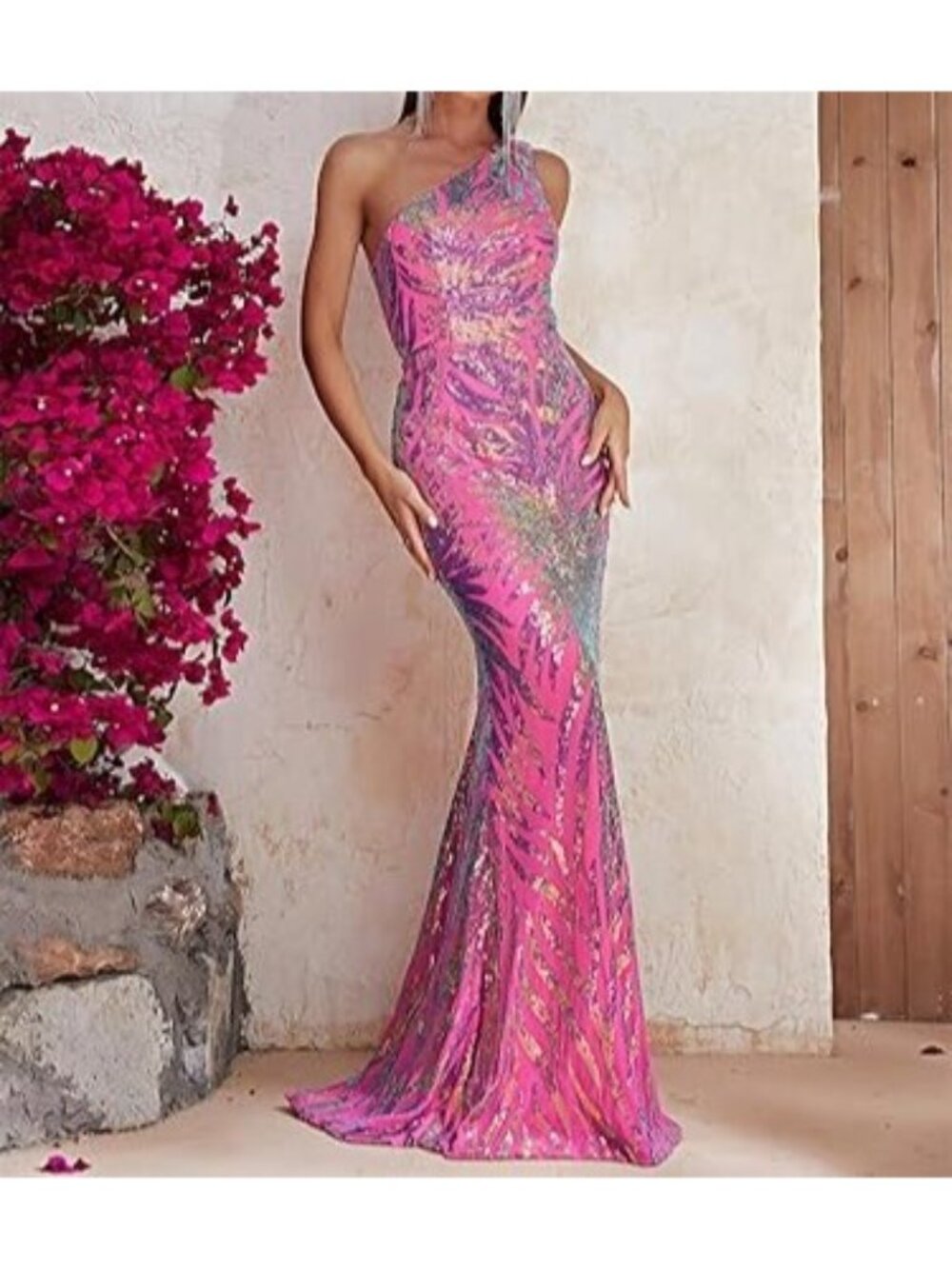 NEW Giffniseti Sequin Prom/Formal Dress Womens Small Pink Holographic Mermaid - Picture 3 of 17